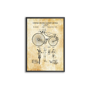 Bisiklet Vintage Patent 50*70 Çerçeveli Pano Set
