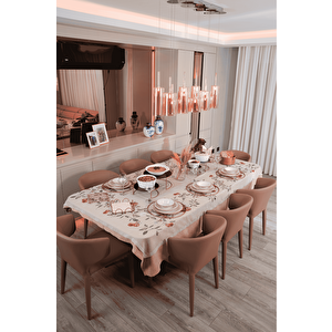 Rose 12 Adet İçi Boş Yuvarlak Supla, Amerikan Sunum Servis, Çeyiz Seti, Halka Runner - Metal Paslanmaz