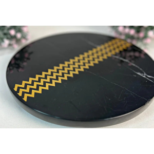 Zigzag Desen El Yapımı Siyah Mermer Sunum & Dekoratif Tabak