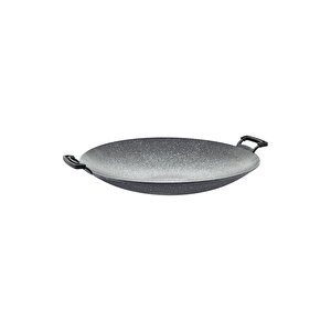 3225 - Tek Parça, Biogranit, Silikon Tutmaçlı 40 Cm. Sac Kavurma Tavası Gri Gövde, Gri Detay