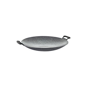 3225 - Tek Parça, Biogranit, Silikon Tutmaçlı 40 Cm. Sac Kavurma Tavası Gri Gövde, Gri Detay