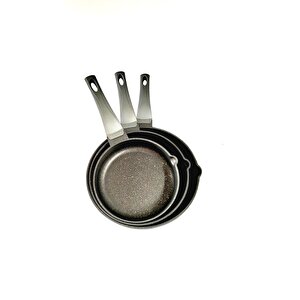 Wave - 3738 - 3 Parça Biogranit, Döküm, Grill Özellikli, Ergonomik Saplı, Tava Seti Antrasit