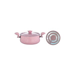 3027 - 6 Parça Biogranit, Ergonomik, Güveç Seti, Pembe Gövde - Pembe Detay