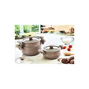 6 Parça Granit Güveç Set Gri Renk