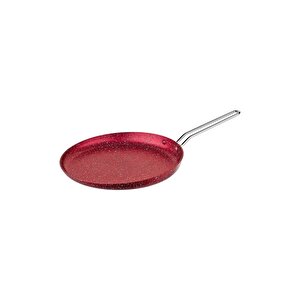 3234 - Tek Parça, Bio Granit, Ergonomik, Yapıştırmaz 32 Cm Krep Tavası Kırmızı Gövde, Platin Detay