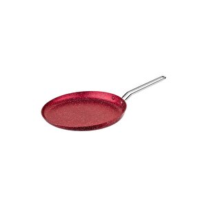 3234 - Tek Parça, Bio Granit, Ergonomik, Yapıştırmaz 32 Cm Krep Tavası Kırmızı Gövde, Platin Detay