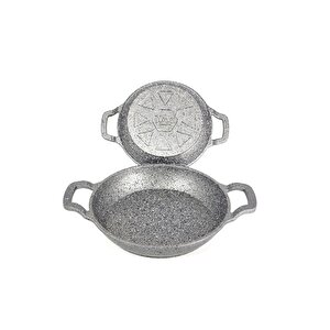 3728 - 2 Parça - Döküm, Bio Granit,  ( 16 Ve 20 Cm ) Sahan Seti, Gri Renk