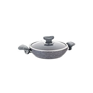 3214 - 2 Parça, Biogranit, Çerçeveli Kapaklı, 18x5 Cm - 1,0 Litre Sahan-tava Gri Gövde, Gri Detay