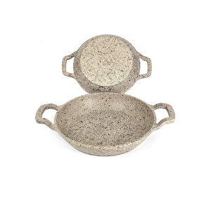3728 - 2 Parça - Döküm, Bio Granit,  ( 16 Ve 20 Cm ) Sahan Seti, Kum Beji Rengi