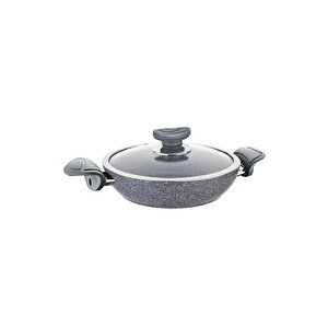 3214 - 2 Parça, Biogranit, Çerçeveli Kapaklı, 22x5 Cm - 1,5 Litre Sahan-tava Gri Gövde, Gri Detay