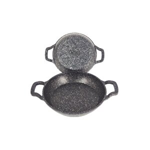 3728 - 2 Parça - Döküm, Bio Granit,  ( 16 Ve 20 Cm ) Sahan Seti, Siyah Renk