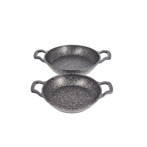 3728 - 2 Parça - Döküm, Bio Granit,  ( 16 Ve 20 Cm ) Sahan Seti, Siyah Renk