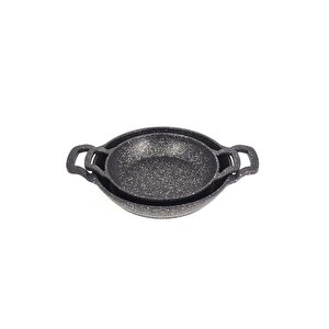 3728 - 2 Parça - Döküm, Bio Granit,  ( 16 Ve 20 Cm ) Sahan Seti, Siyah Renk