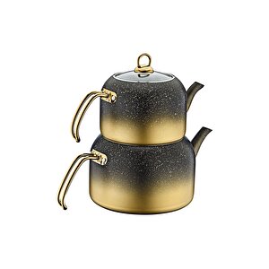 8250 Xl Andiamo 4 Parça Bio Granit Çerçeveli Cam Kapaklı Çaydanlık Gold