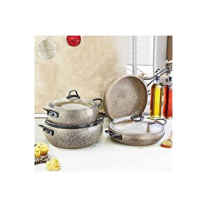 Sandstorm - 3051 - 7 Parça - Bio Granit - Pfoa Ve Ptfe Free - Tencere, Tava Çeyiz Seti