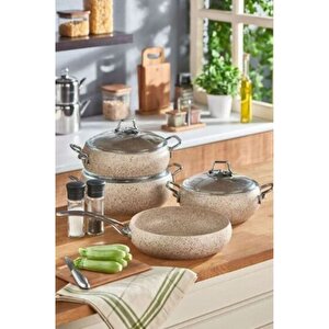 Sandstorm - 3051 - 7 Parça - Bio Granit - Pfoa Ve Ptfe Free - Tencere, Tava Çeyiz Seti