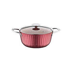 Colonna -3118 - 2 Parça, Cam Kapaklı, 24x11 Cm, 4,0 Litre, Bio Granit, Derin Tencere, Bordo Gövde