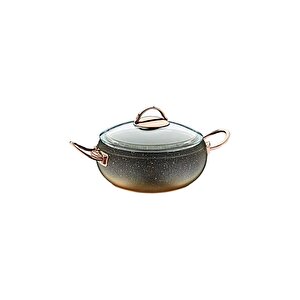 3141 - 2 Parça, Biogranit, Isıya Dayanıklı Kapaklı, 18x8 Cm - 2,0 Litre - Bakır Gövde, Bakır Detay