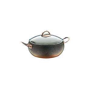3141 - 2 Parça, Biogranit, Isıya Dayanıklı Kapaklı, 18x8 Cm - 2,0 Litre - Bakır Gövde, Bakır Detay