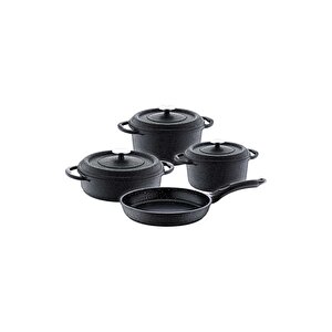 Quartz Prıme - 3050 - 7 Parça, Biogranit, Döküm, Tencere Seti Siyah Gövde, Platin Detay