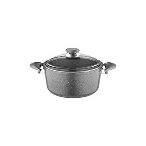 3110 - 2 Parça, Bio Granit, 18x10 Cm - 2,0 Litre Derin Tencere, Gri Gövde, Gri Detay