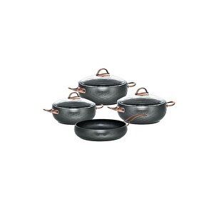 Espela - 3544 - 7 Parça - Bio Granit - Tencere, Tava, Çeyiz Seti, Bakır Renk - Bakır Detay