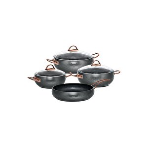Espela - 3544 - 7 Parça - Bio Granit - Tencere, Tava, Çeyiz Seti, Bakır Renk - Bakır Detay