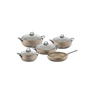 Sandstorm - 3052 - 9 Parça - Bio Granit - Pfoa Ve Ptfe Free - Tencere, Tava Çeyiz Seti