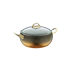 3141 - 2 Parça, Biogranit, Isıya Dayanıklı Kapaklı, 18x8 Cm - 2,0 Litre - Gold Gövde, Gold Detay