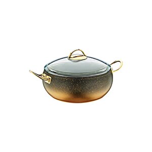 3141 - 2 Parça, Biogranit, Isıya Dayanıklı Kapaklı, 18x8 Cm - 2,0 Litre - Gold Gövde, Gold Detay