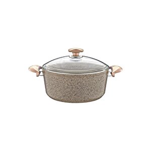 3110 - 2 Parça - Biogranit - 28x13 Cm 6,95 Litre - Derin Tencere, Sütlü Kahve Gövde Ve Detay