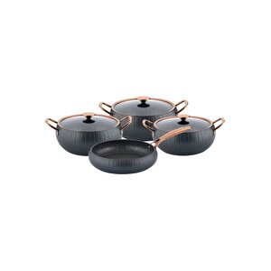 Meridian - 3528 - 7 Parça, Bio Granit, Tencere, Tava, Çeyiz Seti, Antrasit Gövde, Bakır Detay