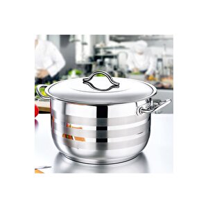 2005 - 2 Parça, 1. Sınıf Paslanmaz Çelik, İndüksiyonlu, 30x20 Cm - 14,0 Litre Derin Tencere, Gümüş