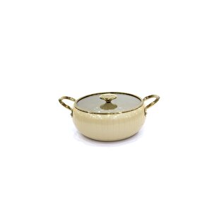 12002 - Allure - Pure Ceramic - 9 Parça - Biogranit, Seramik, Set, Krem Gövde, Gold Detay