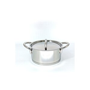 2036 - 2 Parça - Paslanmaz Çelik, İndüksiyonlu, 22x12 Cm - 4,3 Litre Derin Tencere, Gümüş Renk