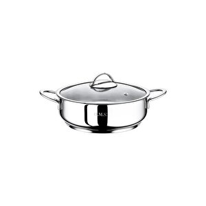 2038 Sl - 2 Parça 1. Sınıf Paslanmaz Çelik, İndüksiyonlu 24x8 Cm - 3,0 Litre Basık Tencere, Gümüş