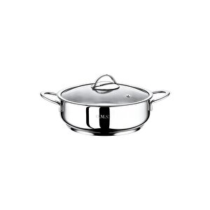 2038 Sl - 2 Parça 1. Sınıf Paslanmaz Çelik, İndüksiyonlu 24x8 Cm - 3,0 Litre Basık Tencere, Gümüş