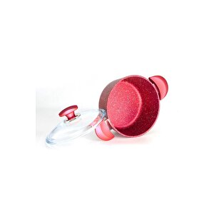 3110 - 2 Parça - Bio Granit - 18x10 Cm 2,0 Litre - Ptfe Ve Pfoa Içermeyen Derin Tencere Kırmızı Renk