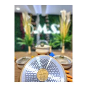 Bakraç - 3044 - 7 Parça, Biogranit, Indüksiyonlu, Tencere Seti, Krem Gövde - Gold Detay