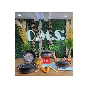 Bakraç - 3044 - 7 Parça, Biogranit, İndüksiyonlu, Tencere Seti, Siyah - Gümüş Gövde, Platin Detay