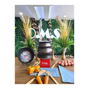Bakraç - 3044 - 7 Parça, Biogranit, İndüksiyonlu, Tencere Seti, Siyah - Gümüş Gövde, Platin Detay