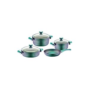 Titanium - 3016 - 7 Parça - Bio Granit-tencere, Tava, Çeyiz Seti, Yeşil Viole Gövde - Yeşil V. Detay