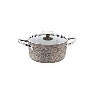 3316 - 2 Parça, Bio Granit, İndüksiyonlu, 28x8 Cm-4,0 Litre Basık Tencere K.bej Gövde, Platin Detay