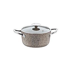 3316 - 2 Parça, Bio Granit, İndüksiyonlu, 28x8 Cm-4,0 Litre Basık Tencere K.bej Gövde, Platin Detay