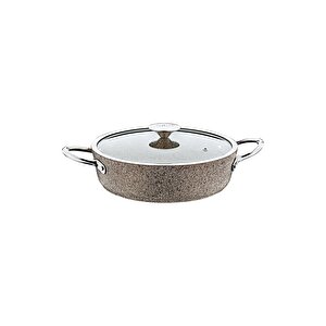 3316 - 2 Parça, Bio Granit, İndüksiyonlu, 26x7,5 Cm-3,2 Litre Basık Tencere K.bej Gövde,platin Detay