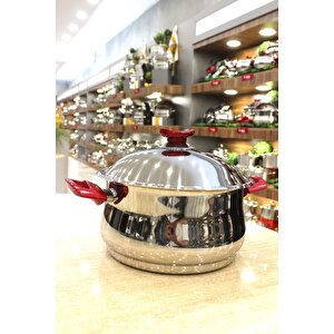 5037 - 4 Parça - 7 Litre Matik Düdüklü Ve 22 Cm Kuskus, Özbek Mantı Buharlı Pişirici, Kırmızı Detay