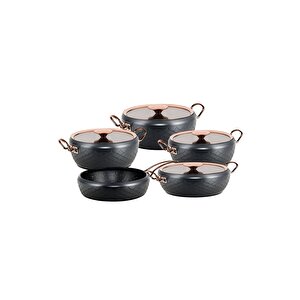 Sirena - 3541 -9 Parça, Bio Granit, Pfoa, Ptfe Free, Tencere, Tava Çeyiz Seti, Antrasit, Bakır Detay
