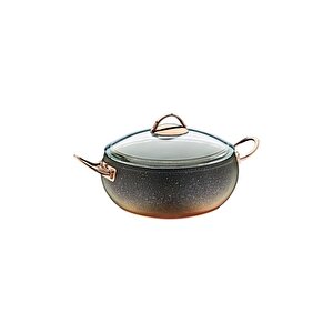 Oms Granit Derin Küre Tencere Cam Kapaklı Bakır 3141bkr - 28x13 Cm
