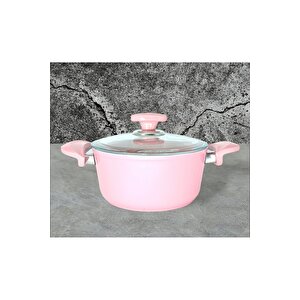 3110 - 2 Parça - Bio Granit - 20x10 Cm 2,6 Litre - Ptfe Ve Pfoa Içermeyen Derin Tencere Pembe Renk