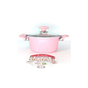 3110 - 2 Parça - Bio Granit - 20x10 Cm 2,6 Litre - Ptfe Ve Pfoa Içermeyen Derin Tencere Pembe Renk